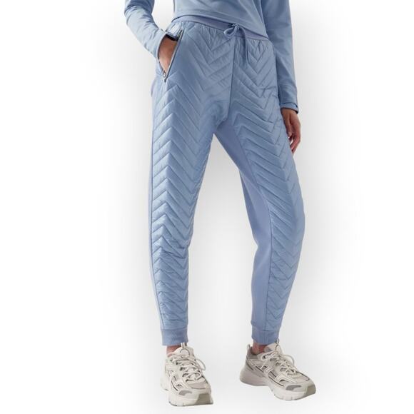 NEW Athleta Apres Ski Down Jogger SIZE 12 Heron Blue Quilted Snow Pants NWT - Picture 1 of 12